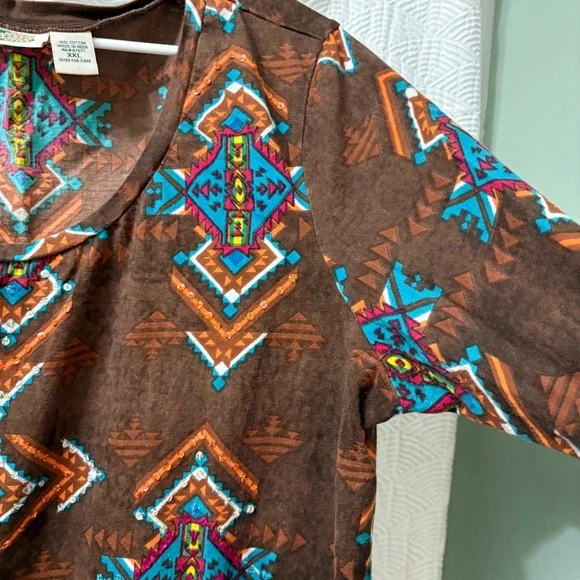 Collections Etc Womens 3/4 Sleeve Tunic Set of 2 Floral Geometric Print Size XXL - Picture 4 of 8